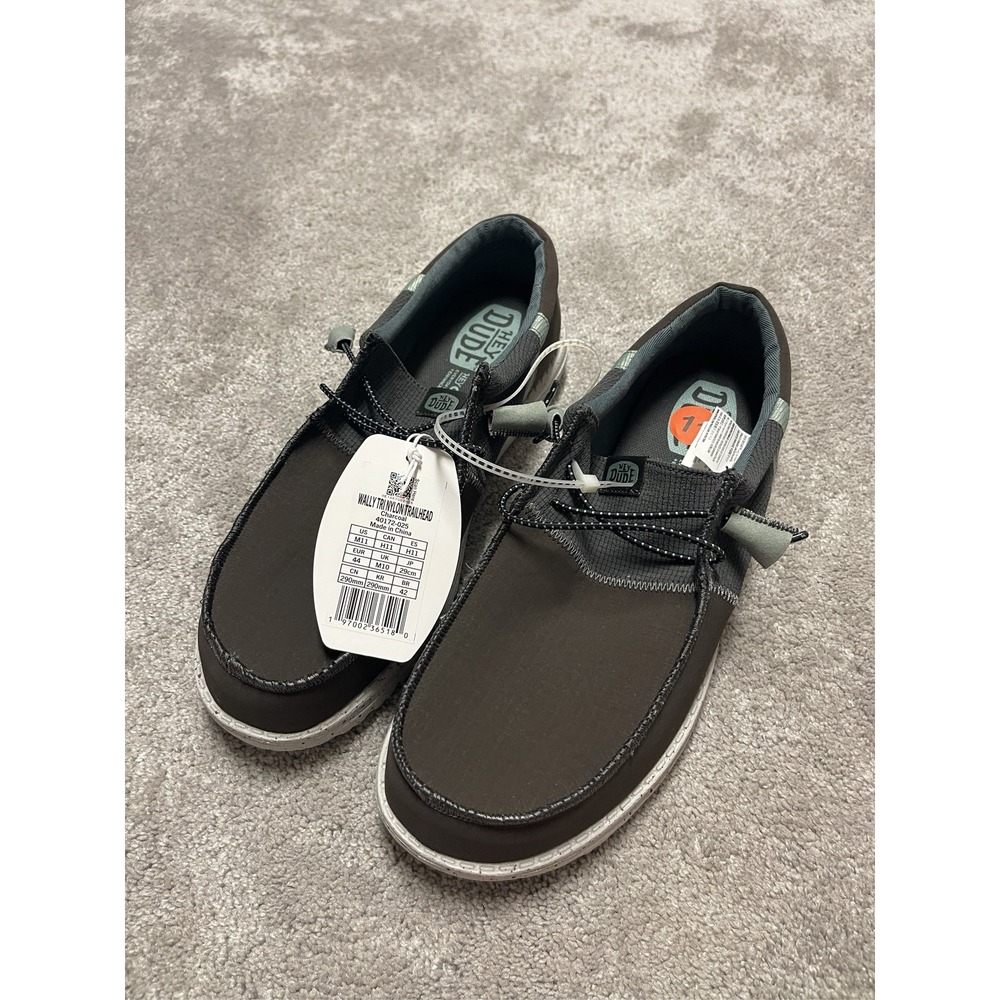 Hey Dude Men's Wally Tri Nylon Trailhead Charcoal Slip On Shoes Size 11